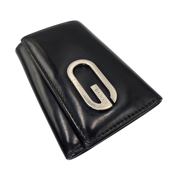 Gucci Other - Gucci Vintage Black Leather 6 Hook Key Case Holder Silver G Logo Made in Italy